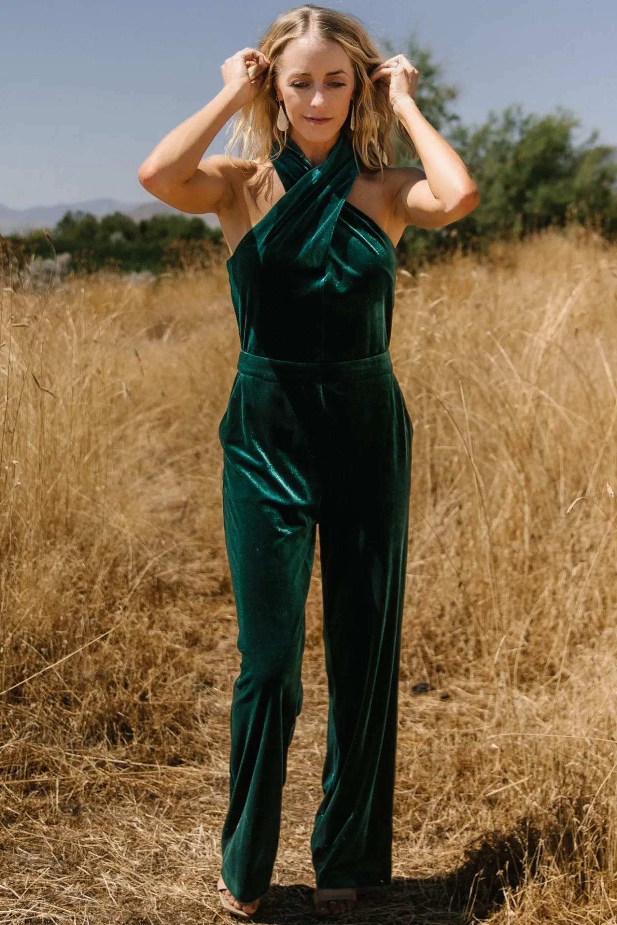 Discount Baltic Born Cleopatra Velvet Jumpsuit | Dark Green DarkGreen