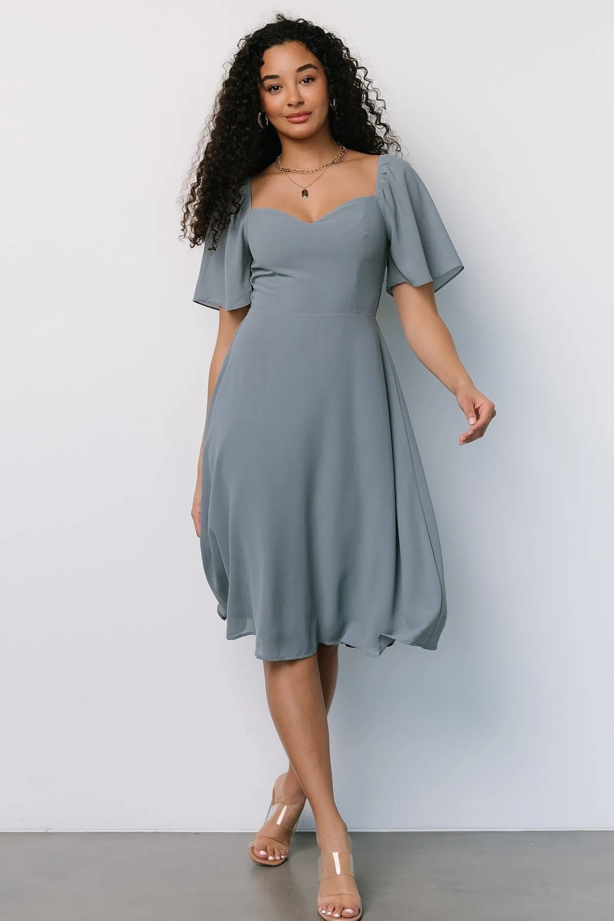 Sale Baltic Born Colette Sweetheart Midi Dress | Dusty Blue DustyBlue