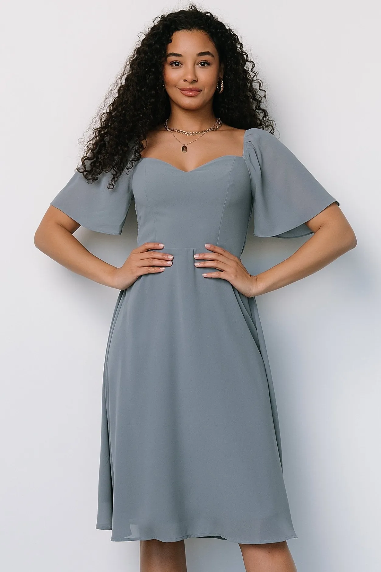 Sale Baltic Born Colette Sweetheart Midi Dress | Dusty Blue DustyBlue