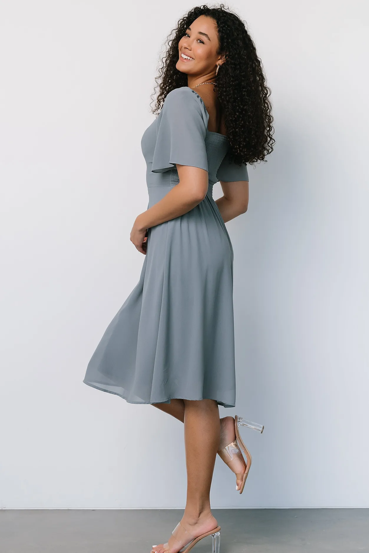 Sale Baltic Born Colette Sweetheart Midi Dress | Dusty Blue DustyBlue