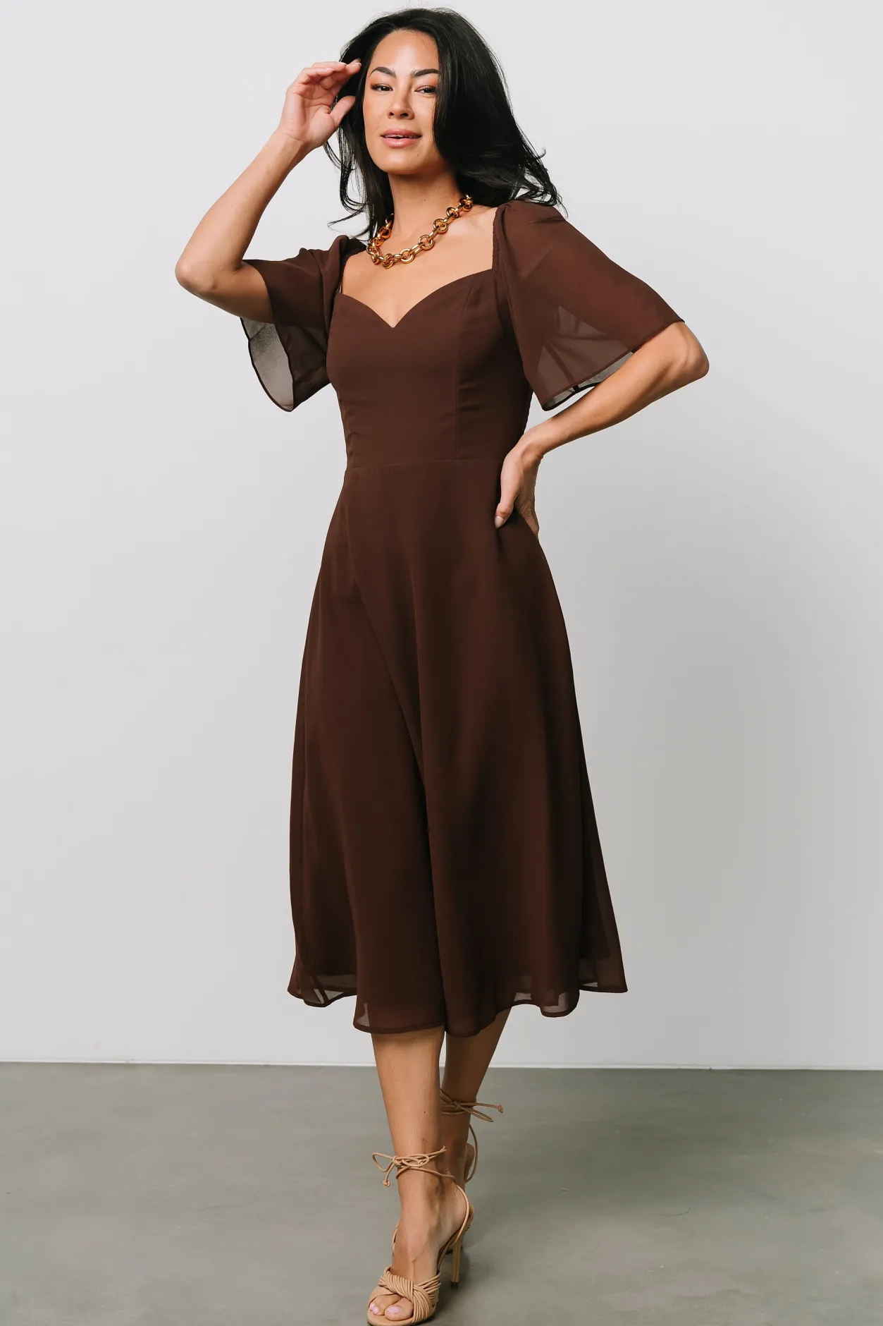 New Baltic Born Colette Sweetheart Midi Dress | Espresso
