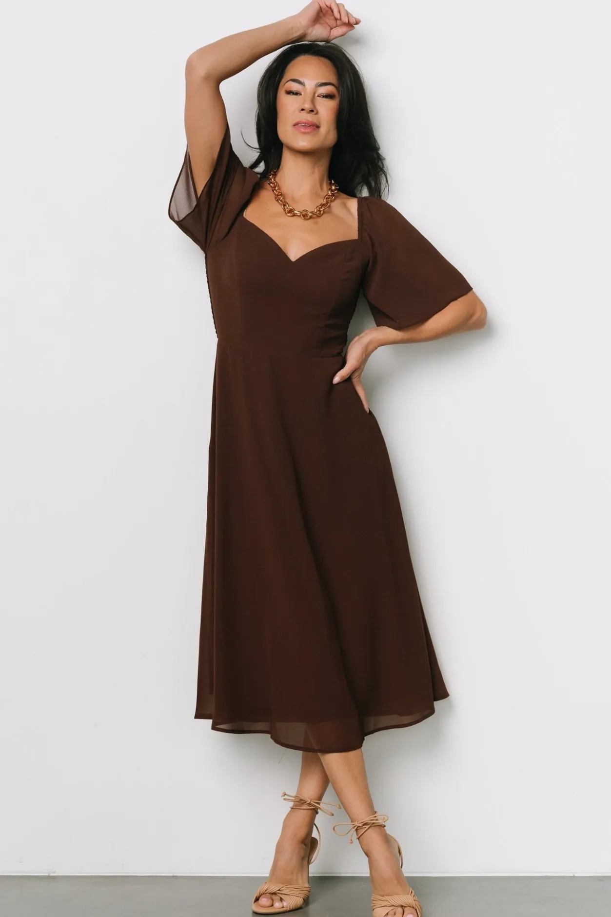 New Baltic Born Colette Sweetheart Midi Dress | Espresso