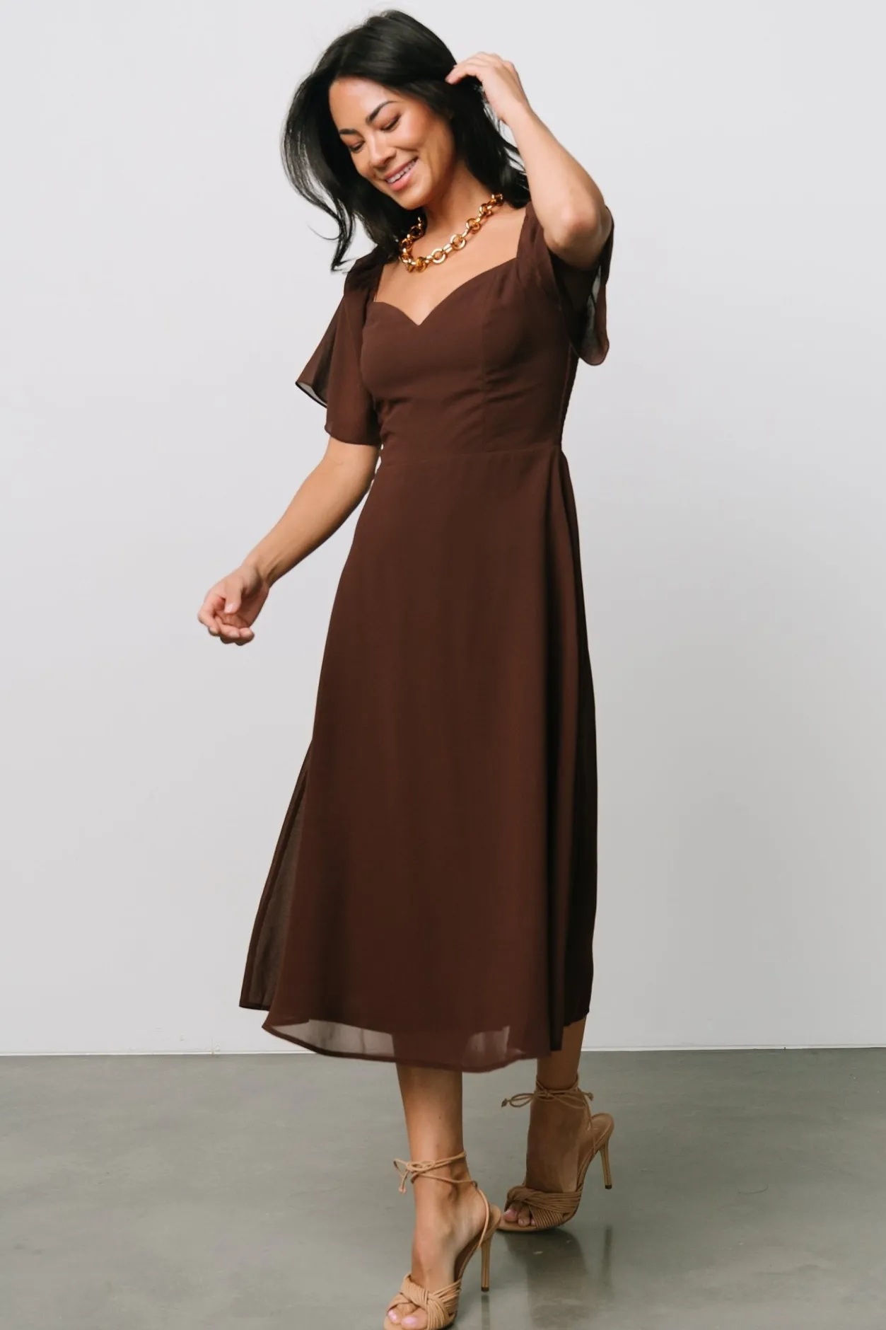 New Baltic Born Colette Sweetheart Midi Dress | Espresso