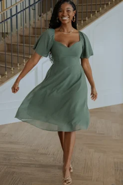 Hot Baltic Born Colette Sweetheart Midi Dress | Dark Sage DarkSage