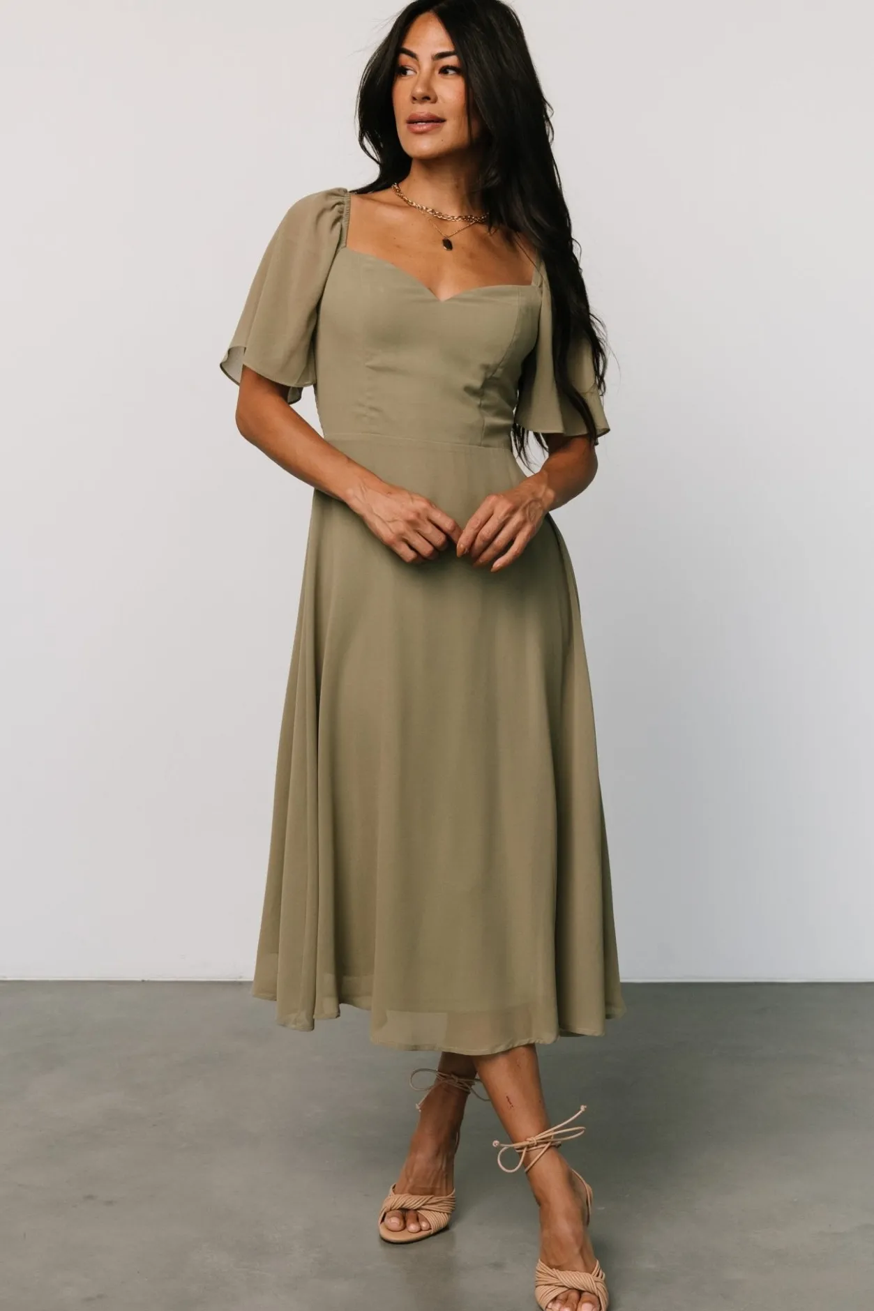 Clearance Baltic Born Colette Sweetheart Midi Dress | Dusty Olive DustyOlive