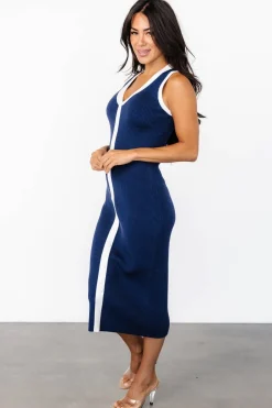 Fashion Baltic Born Coley Ribbed Button Dress | Navy + Off White Navy+OffWhite