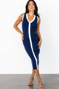 Fashion Baltic Born Coley Ribbed Button Dress | Navy + Off White Navy+OffWhite