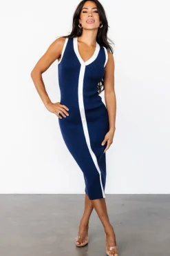 Fashion Baltic Born Coley Ribbed Button Dress | Navy + Off White Navy+OffWhite