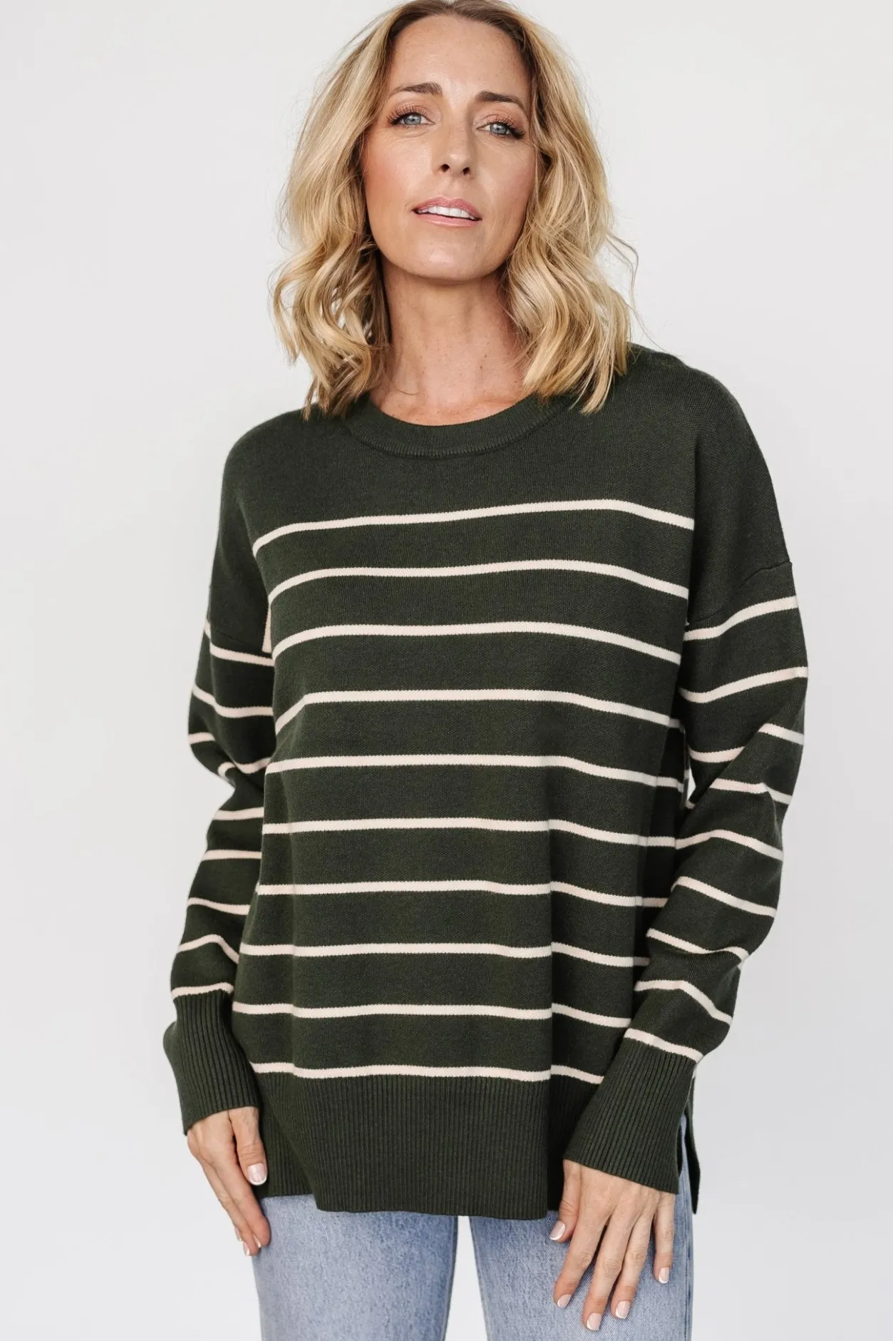 Outlet Baltic Born Colmar Striped Sweater | Pine + Cream Pine+Cream