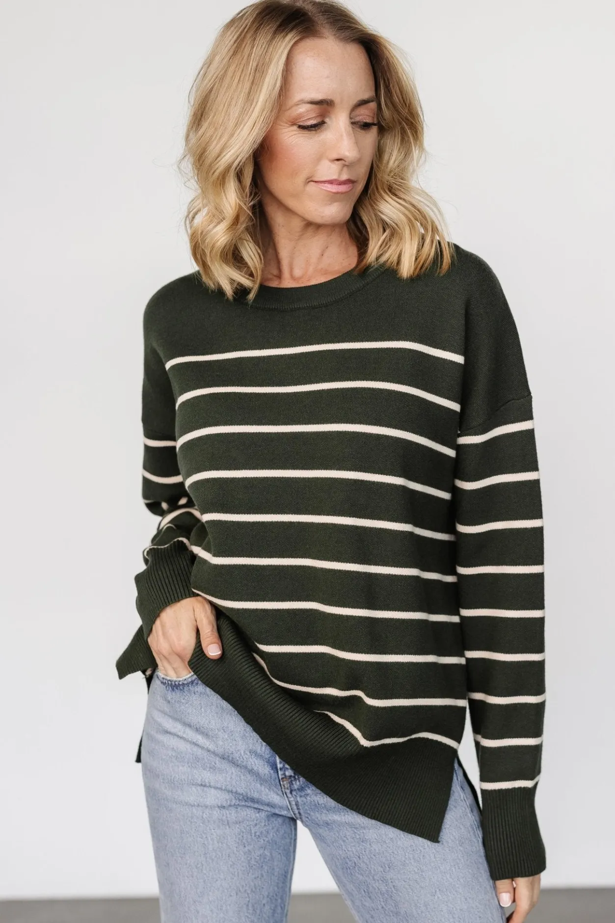 Outlet Baltic Born Colmar Striped Sweater | Pine + Cream Pine+Cream