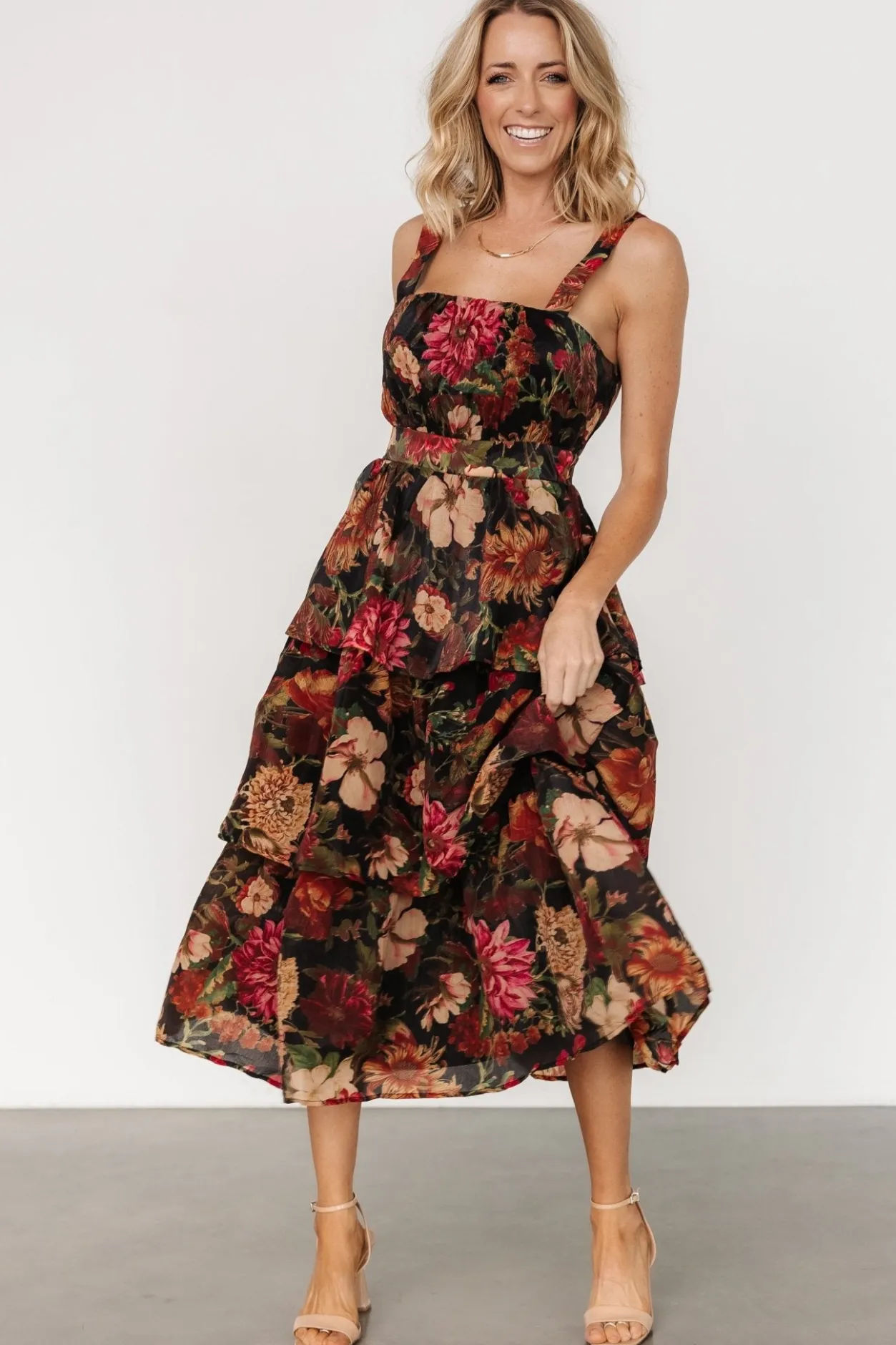 New Baltic Born Cologne Tiered Dress | Black Floral BlackFloral