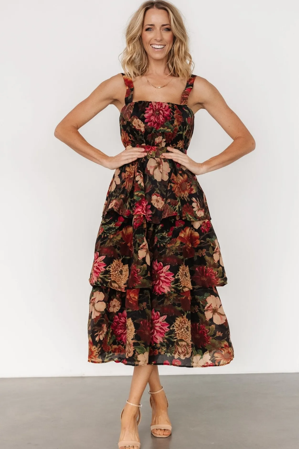 New Baltic Born Cologne Tiered Dress | Black Floral BlackFloral