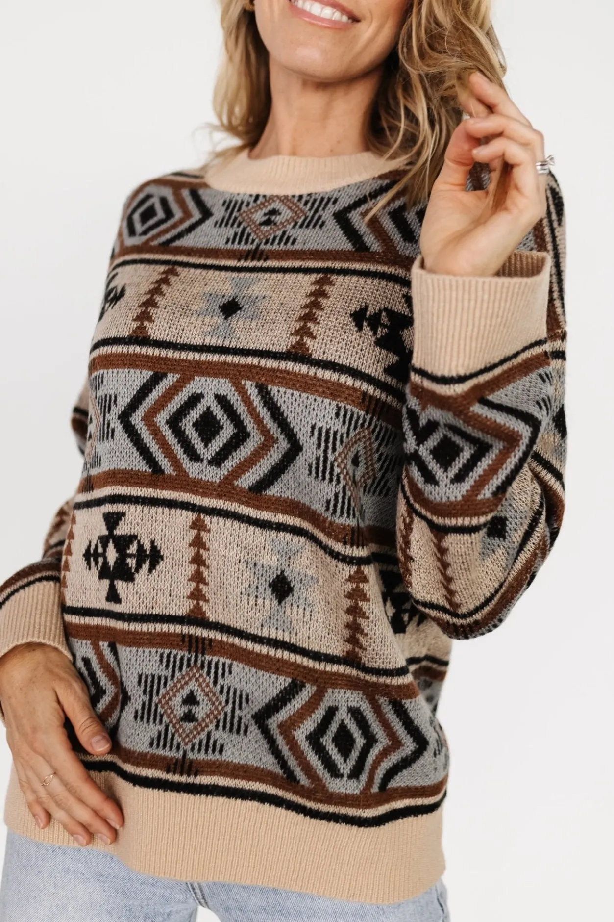 Sale Baltic Born Conrad Knit Sweater | Tan Multi Print TanMultiPrint