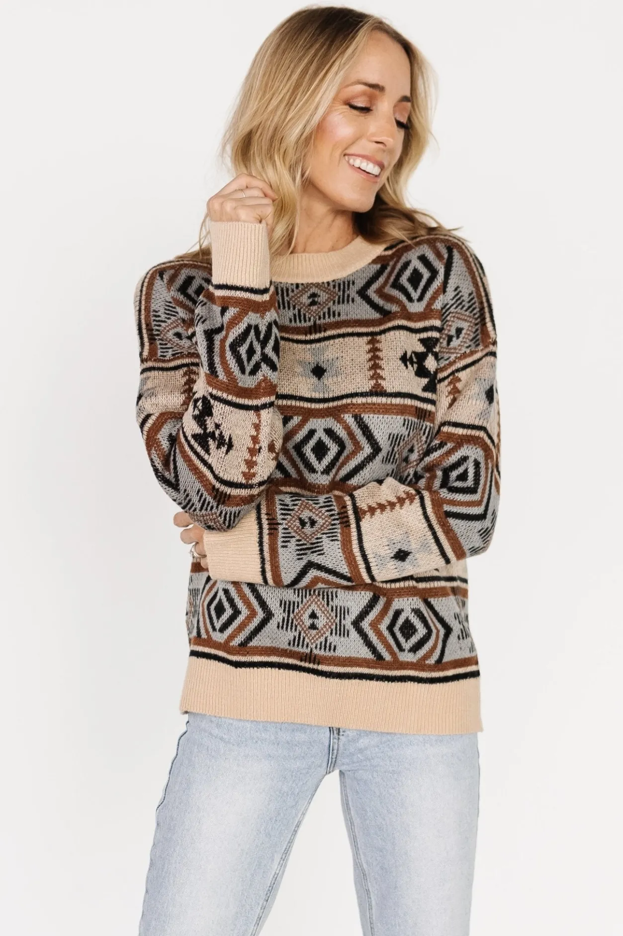 Sale Baltic Born Conrad Knit Sweater | Tan Multi Print TanMultiPrint