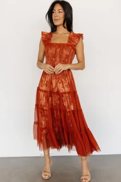 New Baltic Born Cora Smocked Tulle Dress | Rust Floral RustFloral
