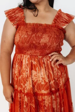 New Baltic Born Cora Smocked Tulle Dress | Rust Floral RustFloral