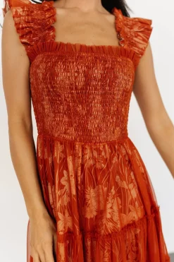 New Baltic Born Cora Smocked Tulle Dress | Rust Floral RustFloral