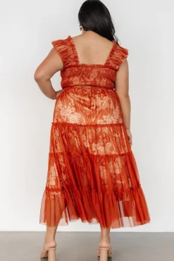 New Baltic Born Cora Smocked Tulle Dress | Rust Floral RustFloral