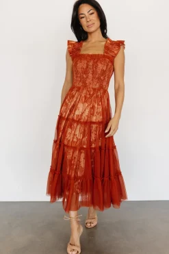 New Baltic Born Cora Smocked Tulle Dress | Rust Floral RustFloral