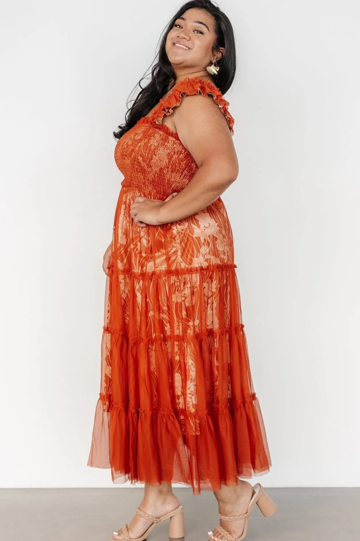 New Baltic Born Cora Smocked Tulle Dress | Rust Floral RustFloral