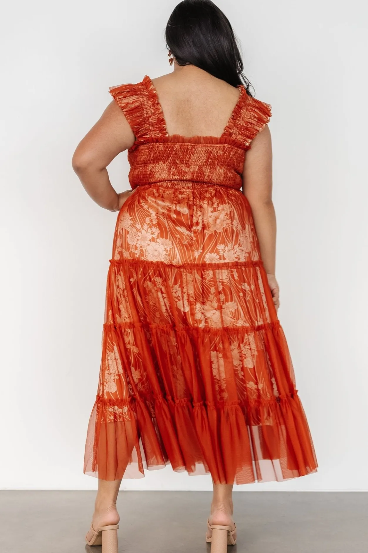 New Baltic Born Cora Smocked Tulle Dress | Rust Floral RustFloral