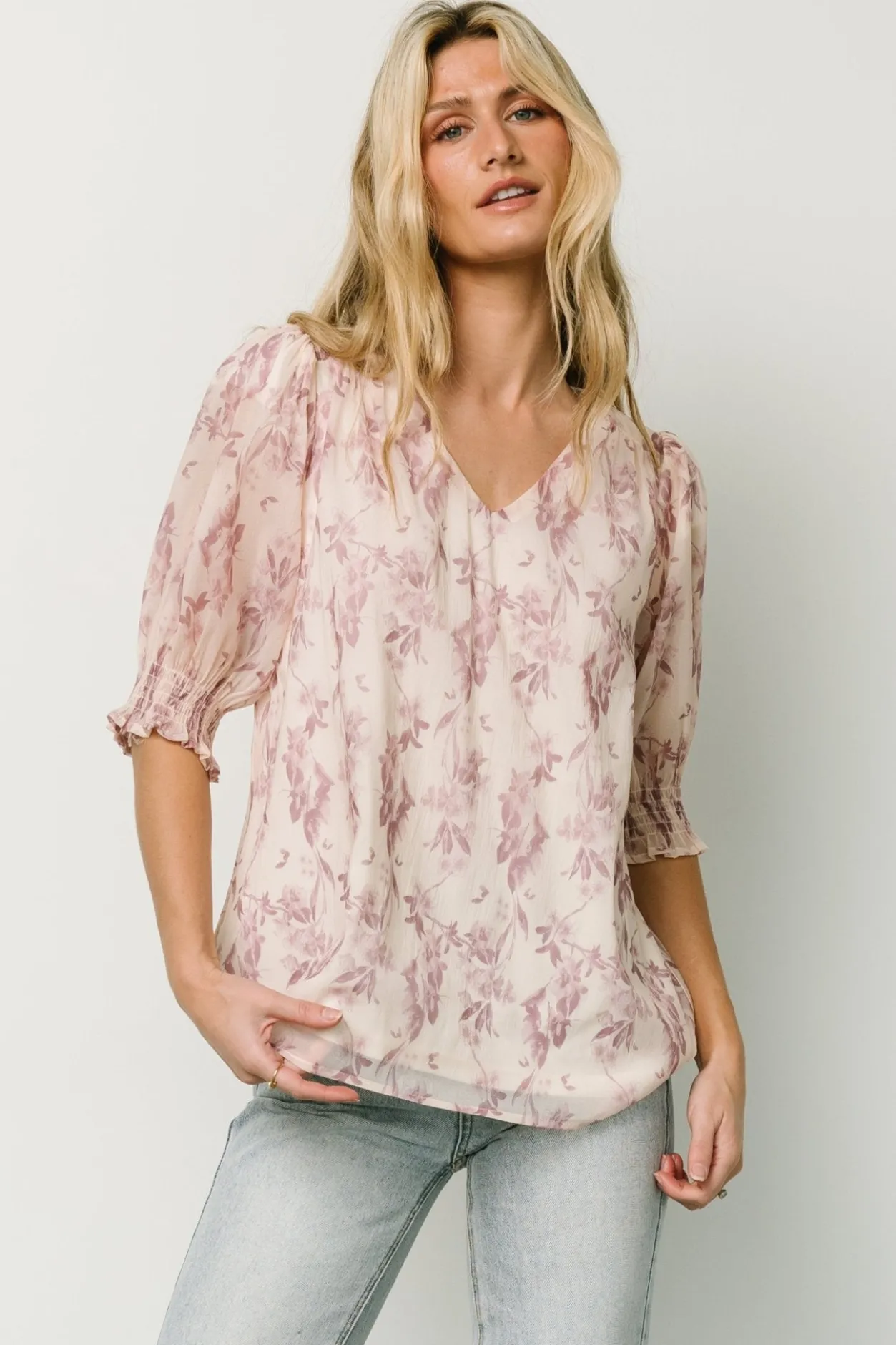 Online Baltic Born Cordova Top | Beige + Mauve Floral Beige+MauveFloral