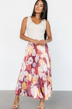 Online Baltic Born Cori Pleated Skirt | Deep Mauve Floral DeepMauveFloral