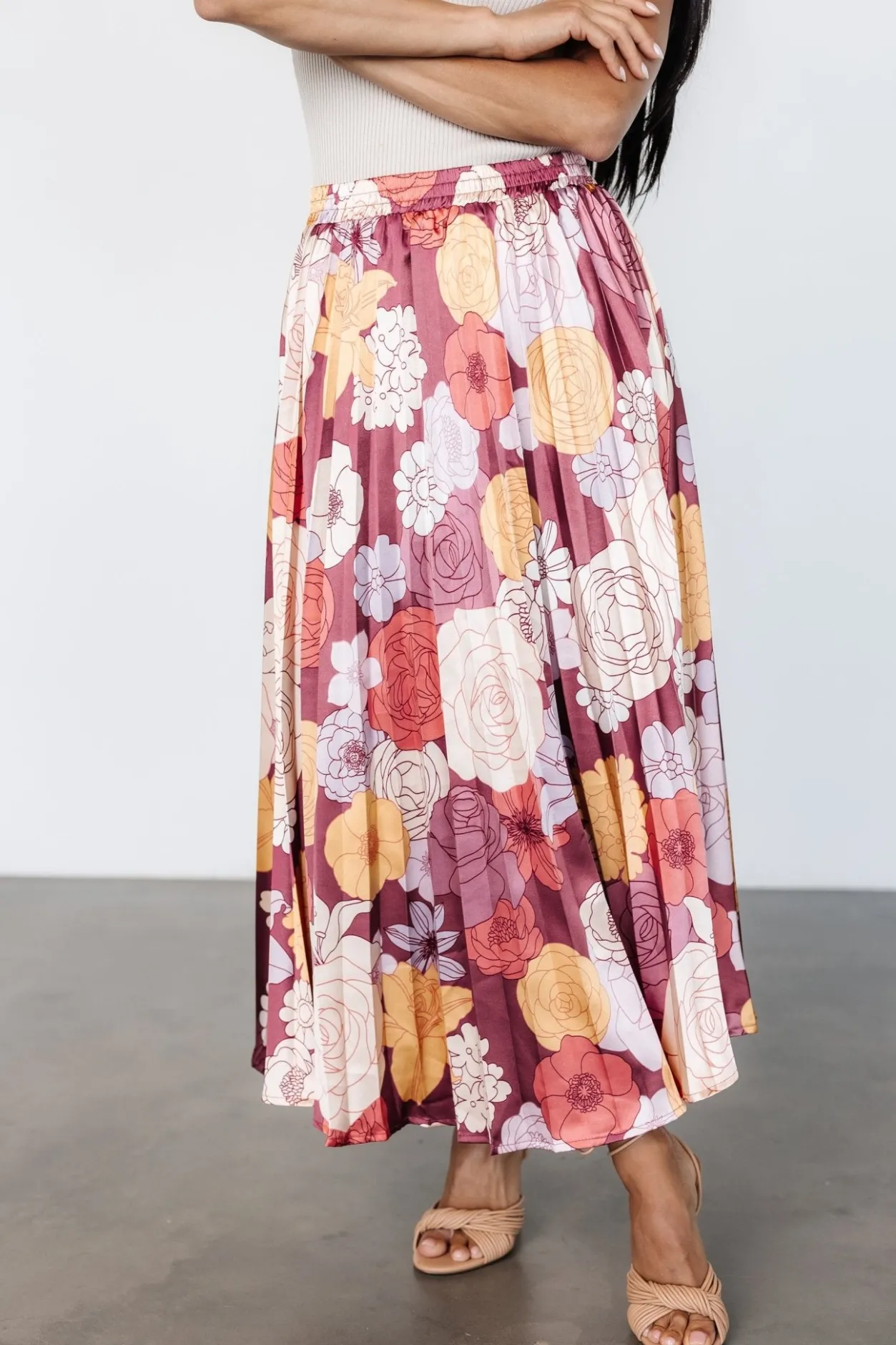 Online Baltic Born Cori Pleated Skirt | Deep Mauve Floral DeepMauveFloral