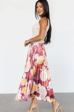 Online Baltic Born Cori Pleated Skirt | Deep Mauve Floral DeepMauveFloral