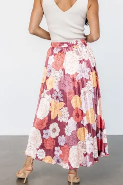 Online Baltic Born Cori Pleated Skirt | Deep Mauve Floral DeepMauveFloral