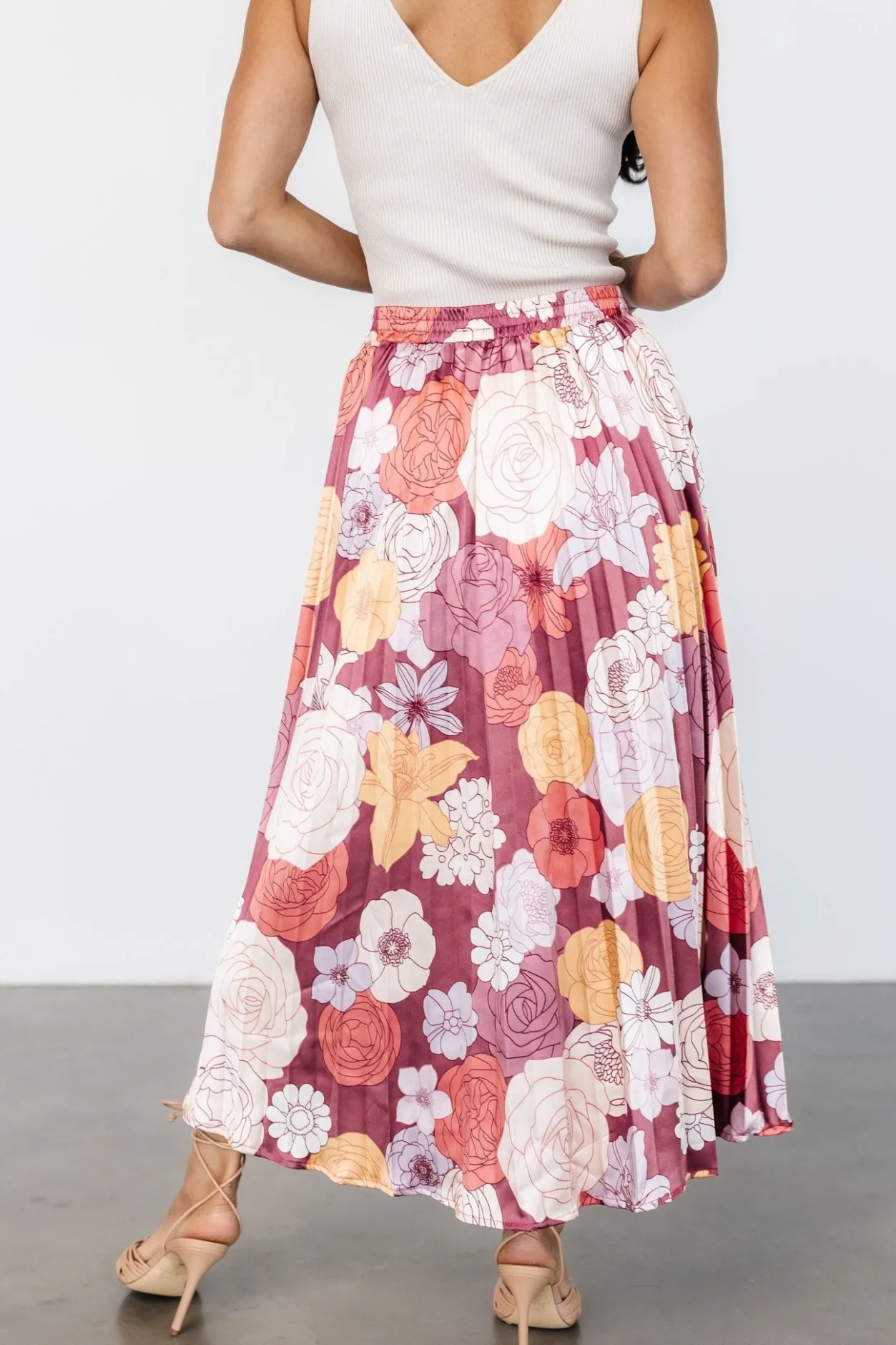 Online Baltic Born Cori Pleated Skirt | Deep Mauve Floral DeepMauveFloral
