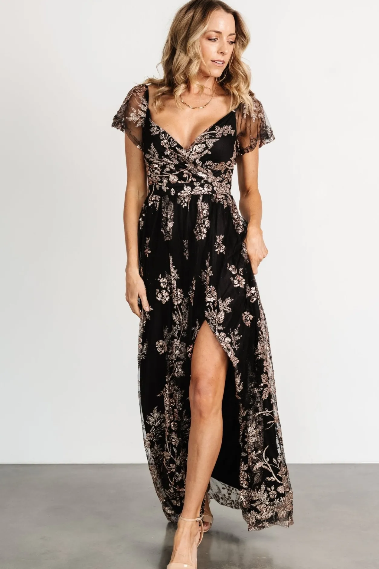 Online Baltic Born Corinne Shimmer Maxi Gown | Black + Rose Gold Black+RoseGold