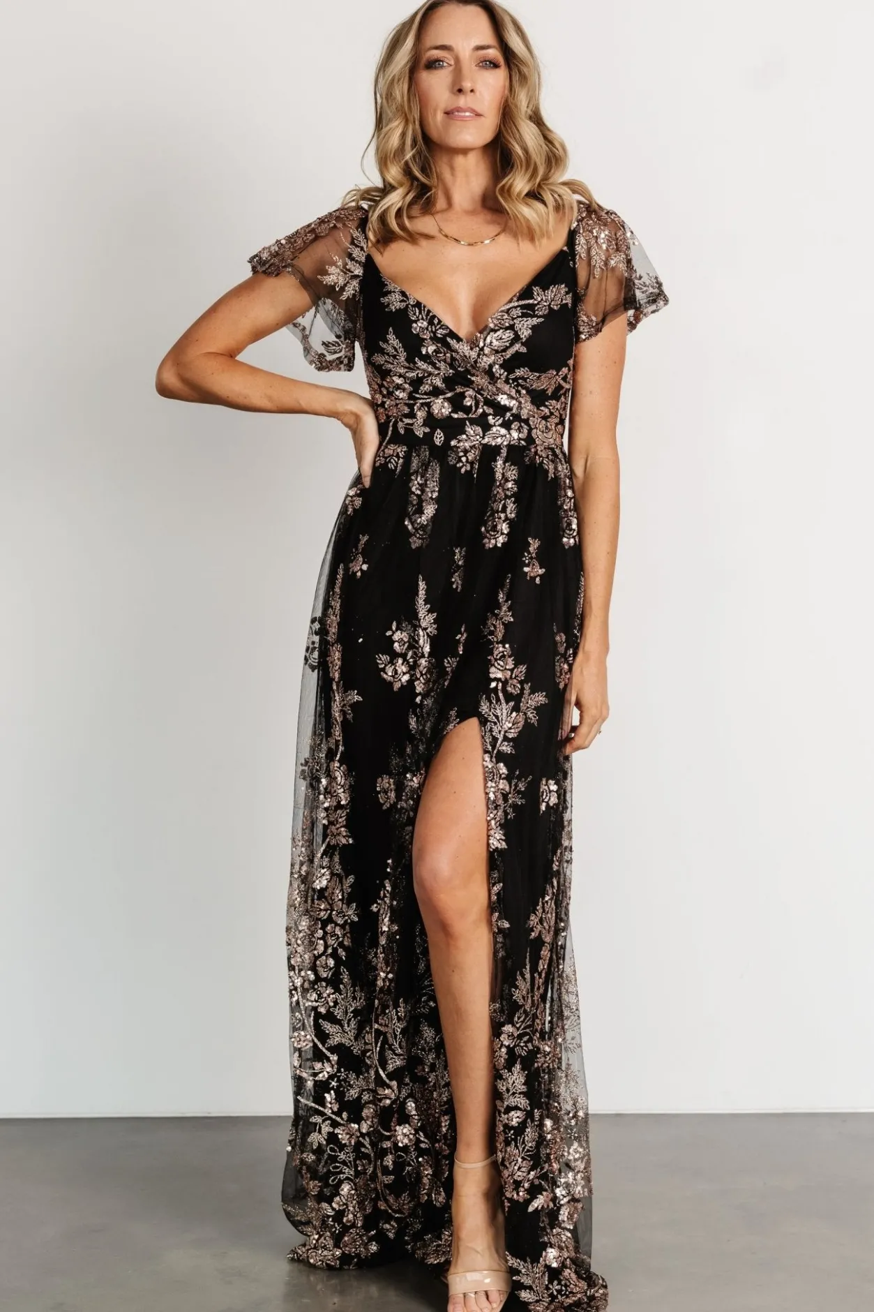 Online Baltic Born Corinne Shimmer Maxi Gown | Black + Rose Gold Black+RoseGold