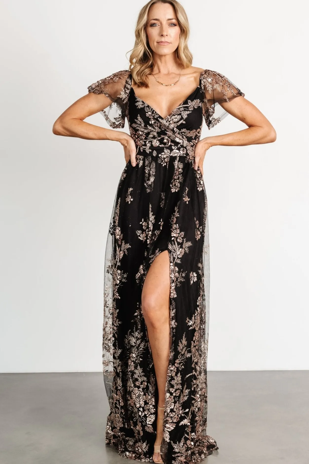 Online Baltic Born Corinne Shimmer Maxi Gown | Black + Rose Gold Black+RoseGold