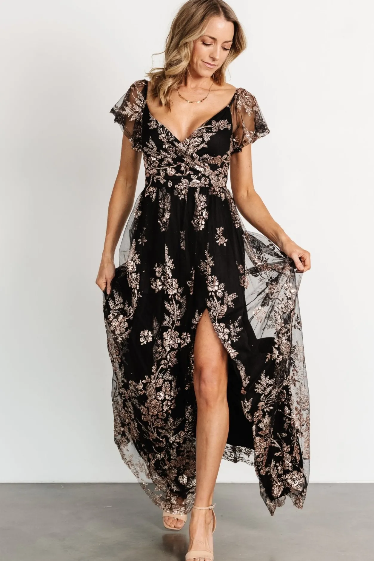 Online Baltic Born Corinne Shimmer Maxi Gown | Black + Rose Gold Black+RoseGold