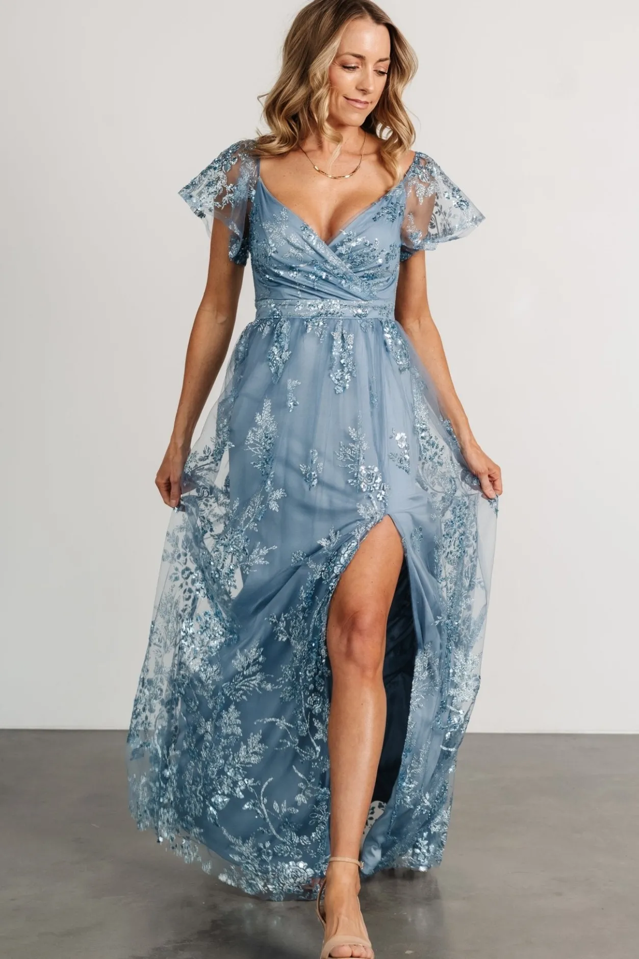 Best Baltic Born Corinne Shimmer Maxi Gown | Slate Blue SlateBlue