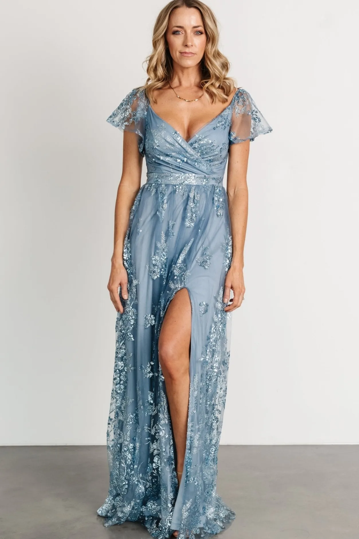 Best Baltic Born Corinne Shimmer Maxi Gown | Slate Blue SlateBlue