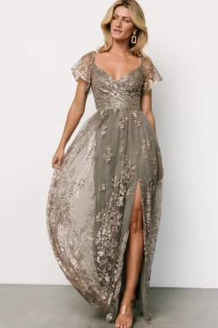 Discount Baltic Born Corinne Shimmer Maxi Gown | Dark Sage + Rose Gold DarkSage+RoseGold