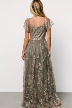 Discount Baltic Born Corinne Shimmer Maxi Gown | Dark Sage + Rose Gold DarkSage+RoseGold