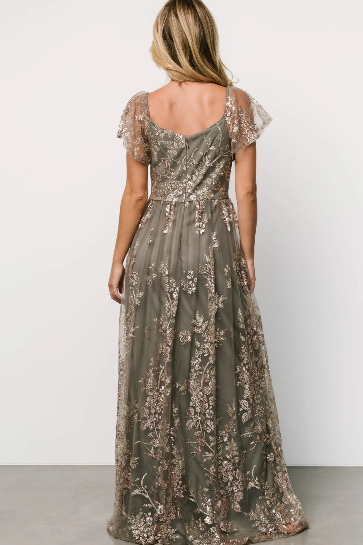 Discount Baltic Born Corinne Shimmer Maxi Gown | Dark Sage + Rose Gold DarkSage+RoseGold