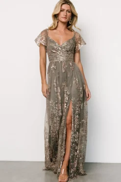 Discount Baltic Born Corinne Shimmer Maxi Gown | Dark Sage + Rose Gold DarkSage+RoseGold