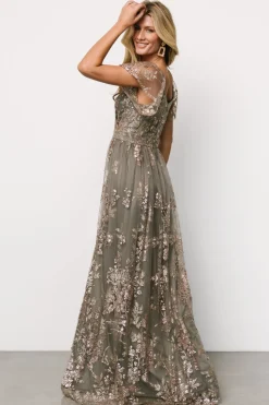 Discount Baltic Born Corinne Shimmer Maxi Gown | Dark Sage + Rose Gold DarkSage+RoseGold