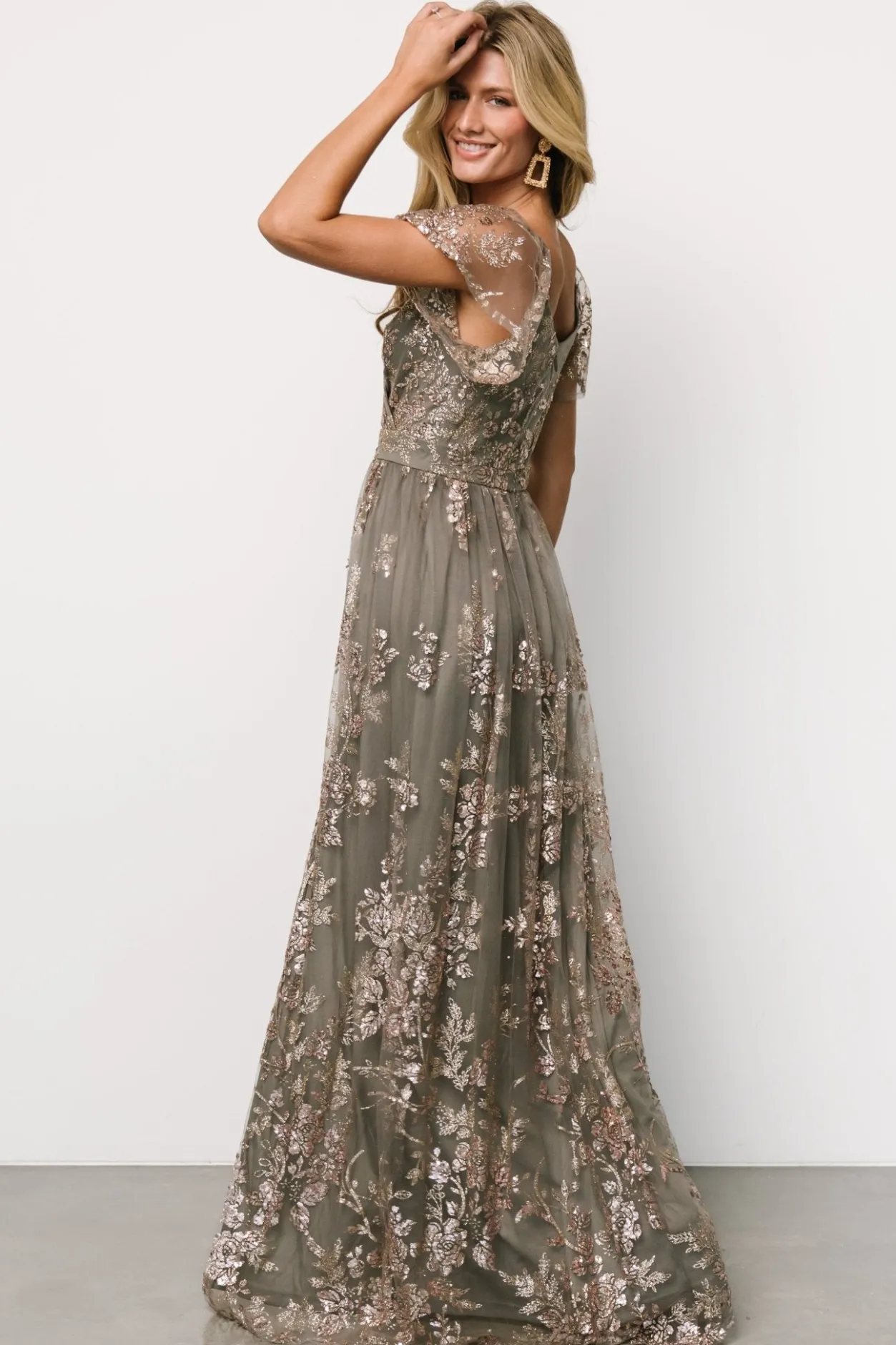 Discount Baltic Born Corinne Shimmer Maxi Gown | Dark Sage + Rose Gold DarkSage+RoseGold
