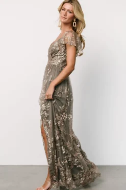 Discount Baltic Born Corinne Shimmer Maxi Gown | Dark Sage + Rose Gold DarkSage+RoseGold