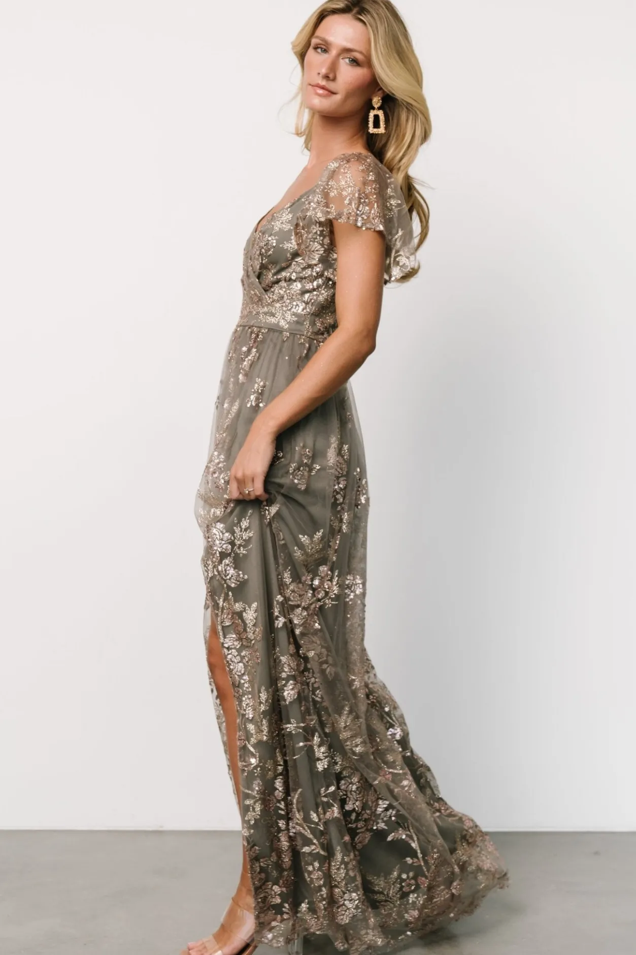 Discount Baltic Born Corinne Shimmer Maxi Gown | Dark Sage + Rose Gold DarkSage+RoseGold