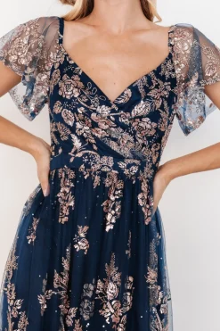 Online Baltic Born Corinne Shimmer Maxi Gown | Navy + Rose Gold Navy+RoseGold