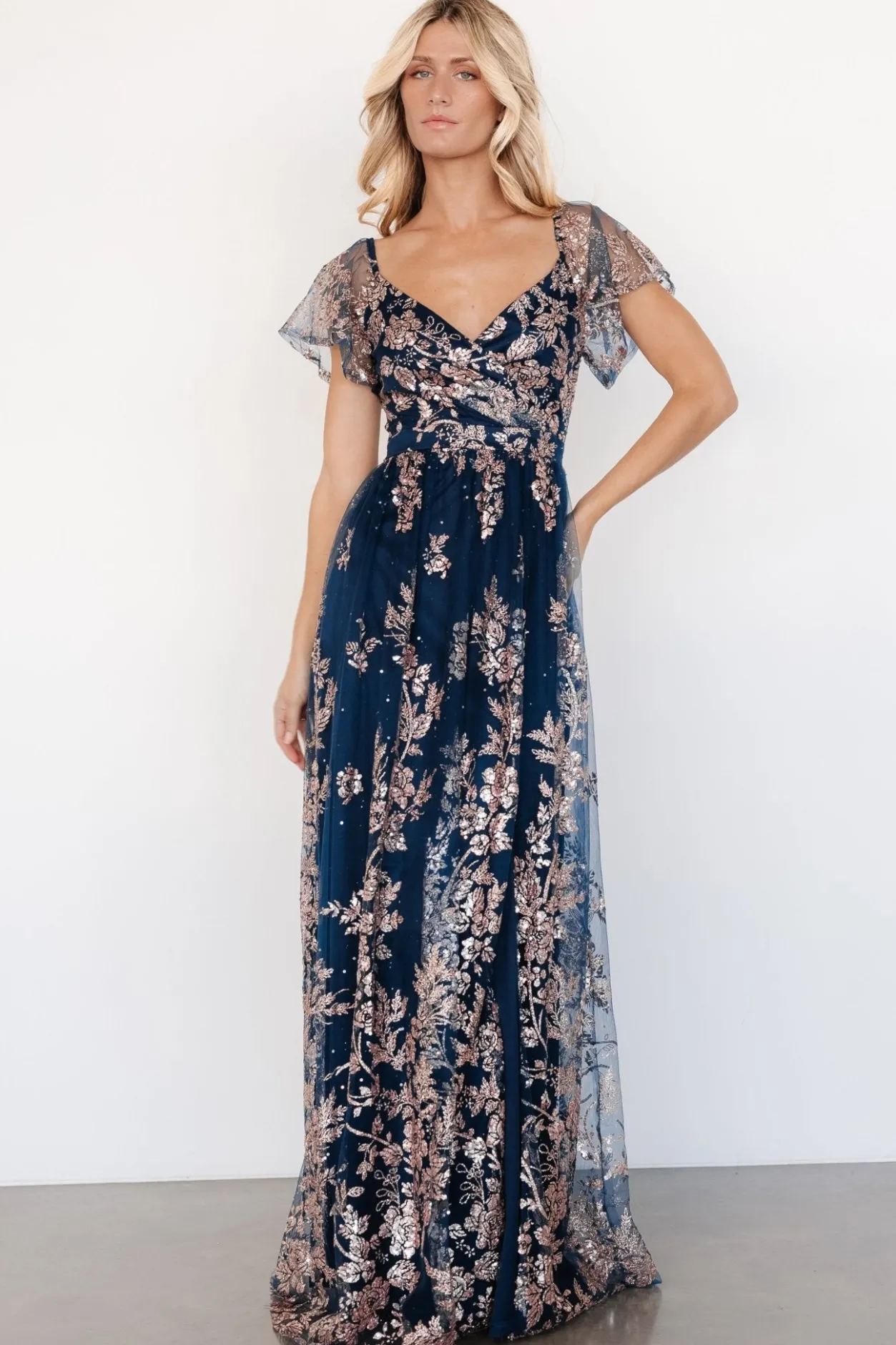 Online Baltic Born Corinne Shimmer Maxi Gown | Navy + Rose Gold Navy+RoseGold