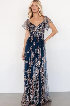 Online Baltic Born Corinne Shimmer Maxi Gown | Navy + Rose Gold Navy+RoseGold