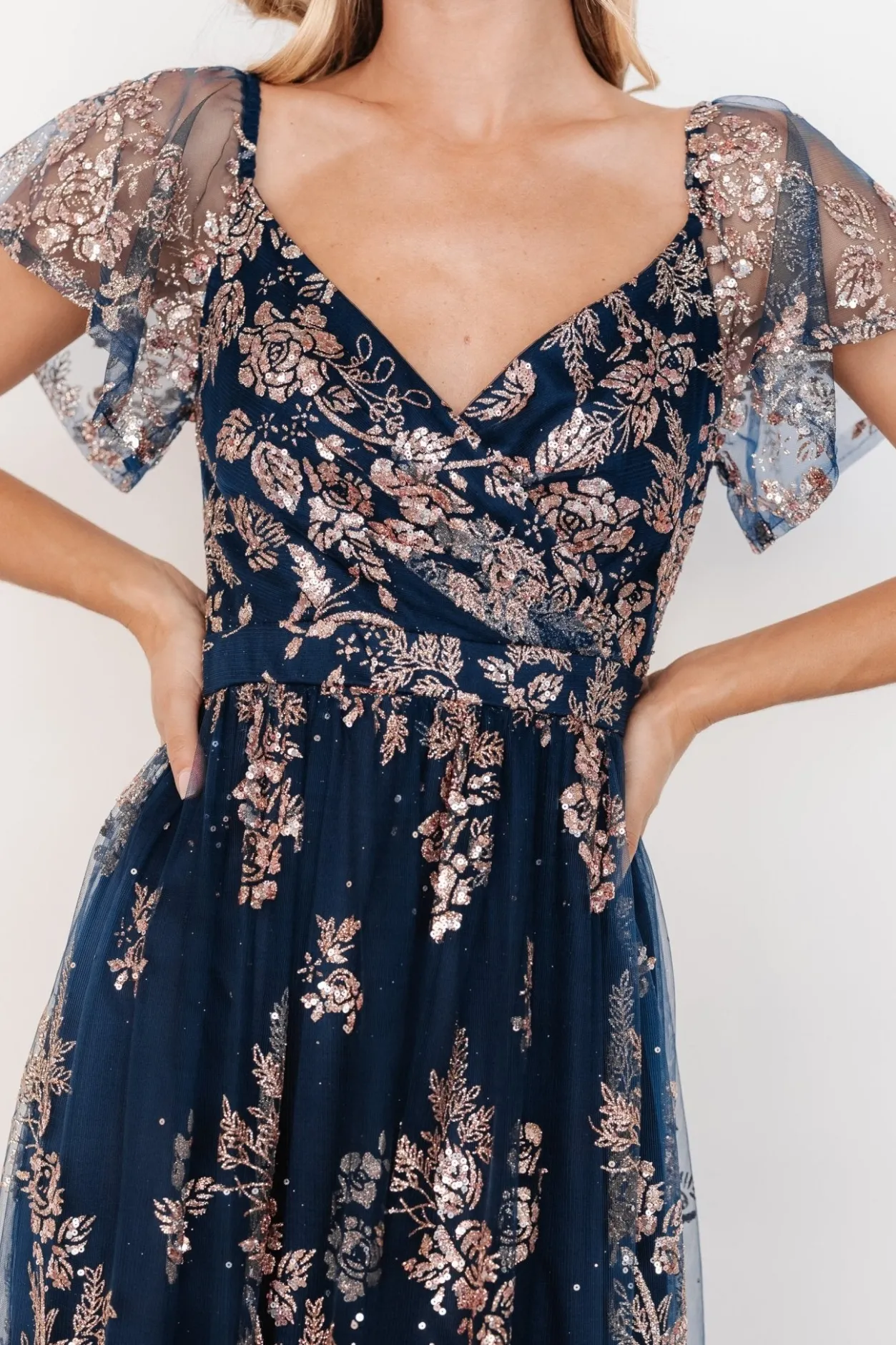 Online Baltic Born Corinne Shimmer Maxi Gown | Navy + Rose Gold Navy+RoseGold