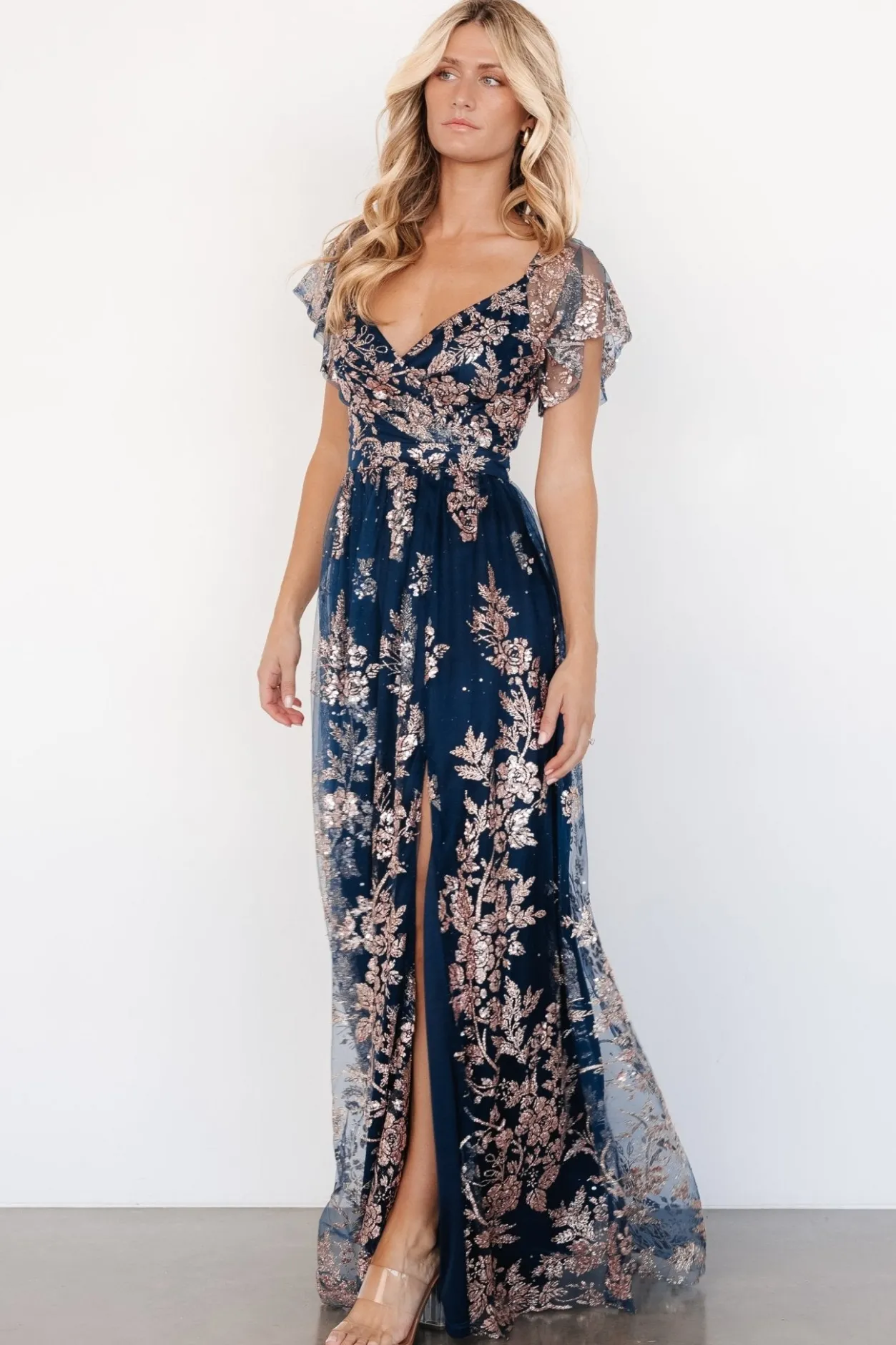 Online Baltic Born Corinne Shimmer Maxi Gown | Navy + Rose Gold Navy+RoseGold